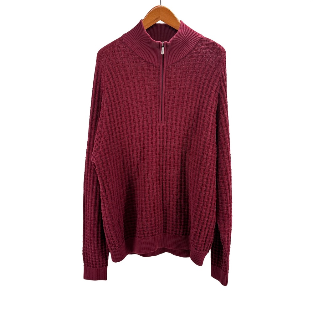 Bobby Jones Players Mens Burgundy Red Basketweave 1/4 Zip Cotton‎ Sweater Large